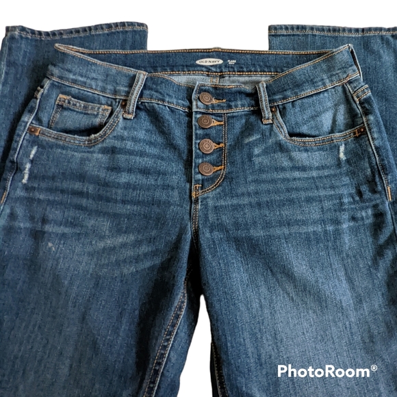 Old Navy Jeans Women's Sz 2 Blue Stretchy Button Fly Flair Ankle - Picture 2 of 13